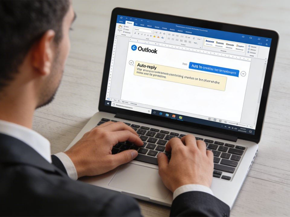 Employe tapant un message dauto reponse sur Outlook