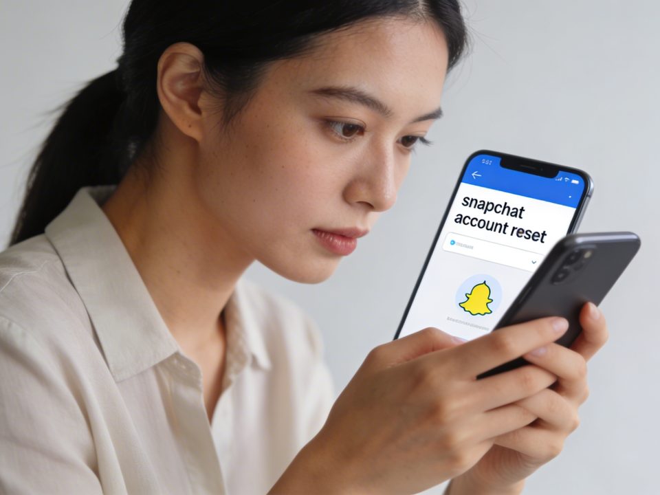 femme concentrée tenant smartphone, écran reinitialisation compte snapchat