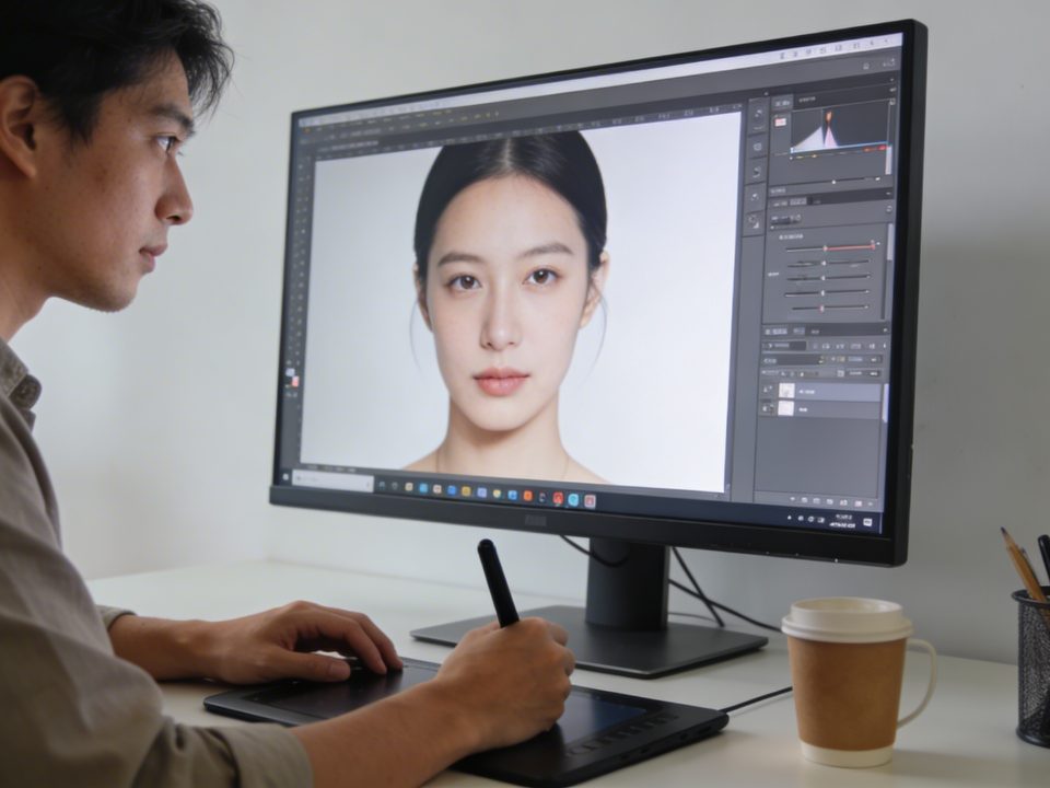 graphiste concentré utilisant logiciel retouche photo alternatif