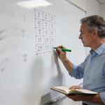 Main deleve ecrivant un bareme sur tableau blanc