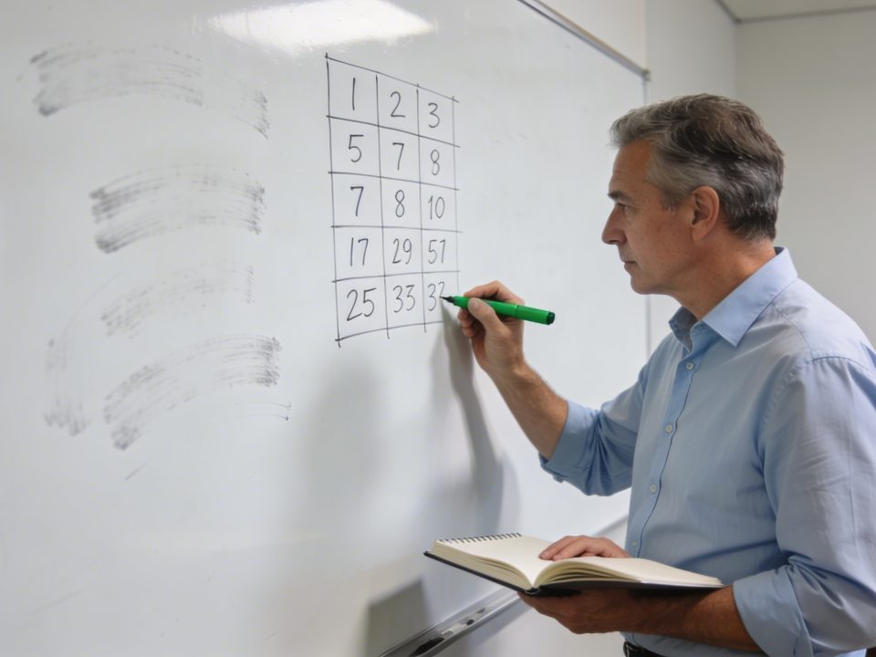 Main deleve ecrivant un bareme sur tableau blanc