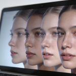 visages numeriques fusionnes sur ecran dordinateur brillant